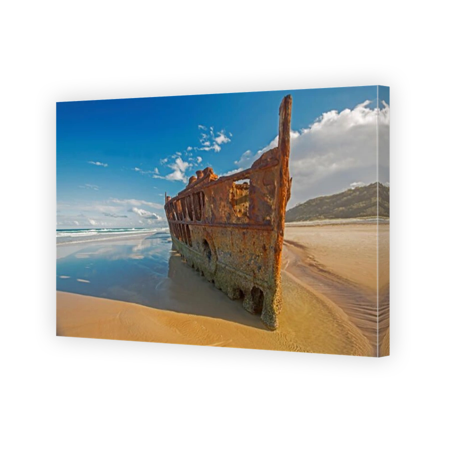 Historic Maheno shipwreck on Fraser Island beach