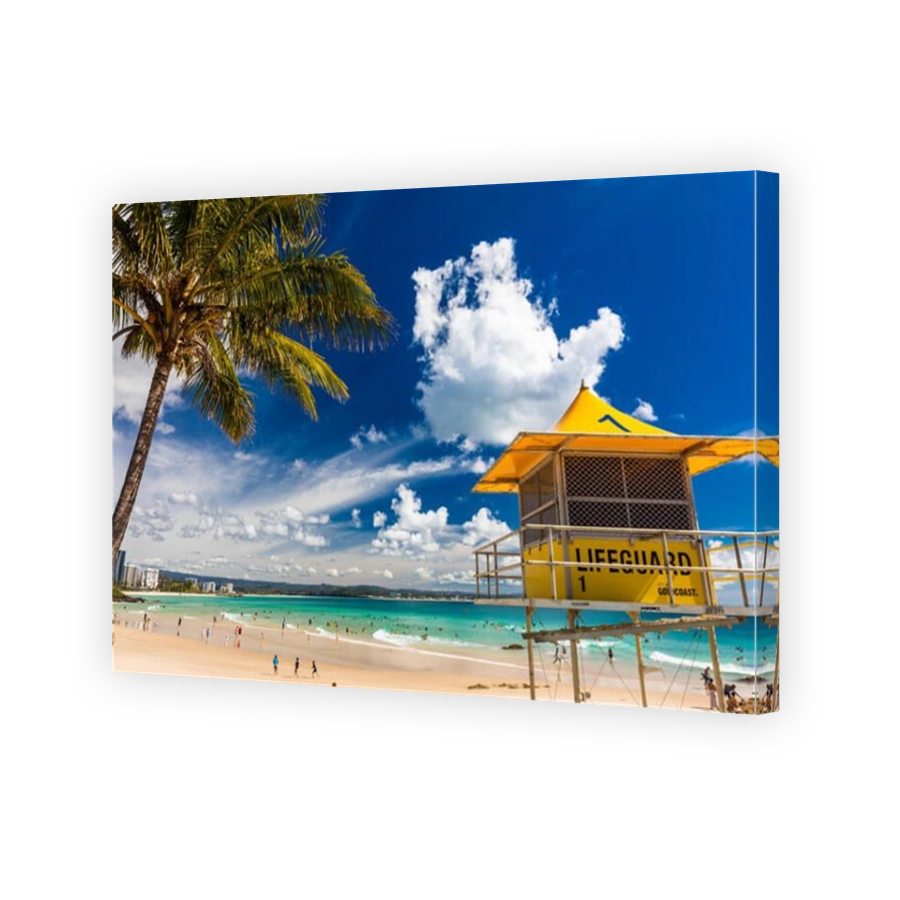 COOLANGATTA, AUS - MAY 01 2017, Snappers rock and Rainbow Bay beach with lifeguard tower, Gold Coast, Queensland, Australia