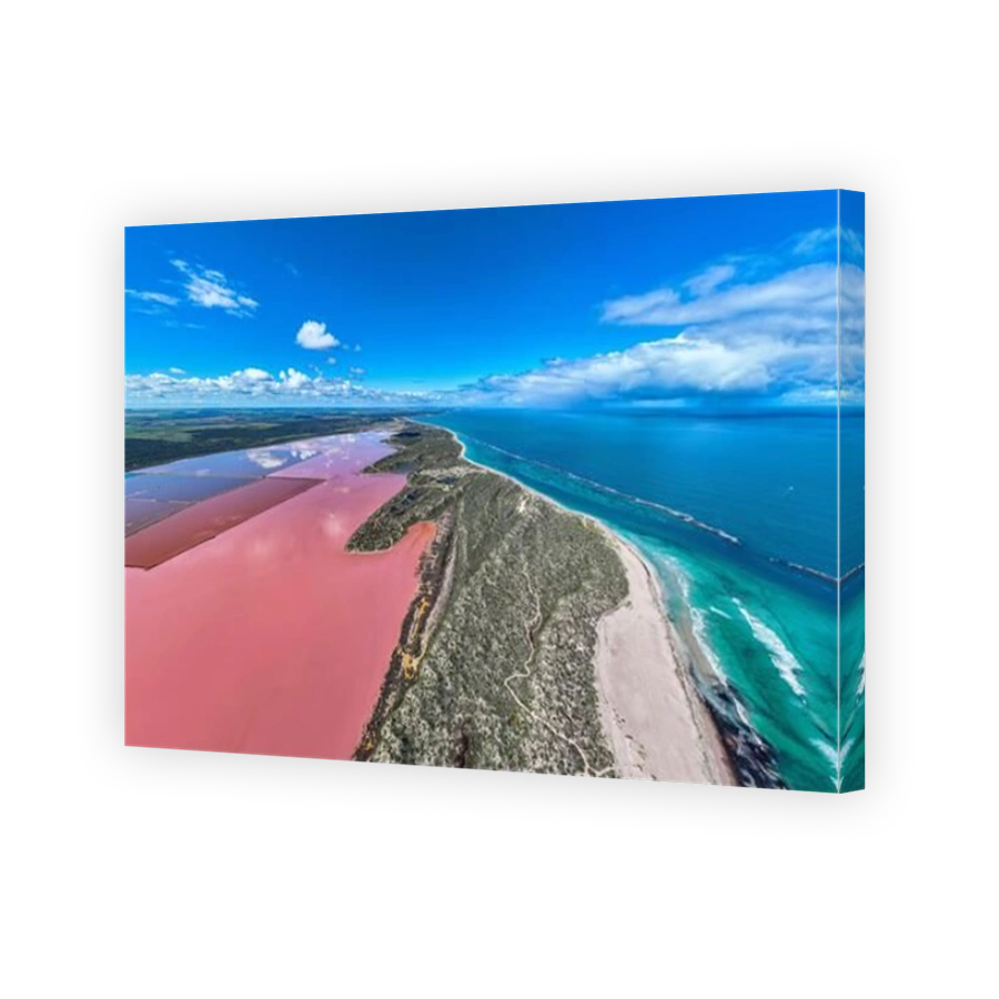 Aerial of the pink coloured Hutt Lagoon, Western Australia, Australia, Pacific