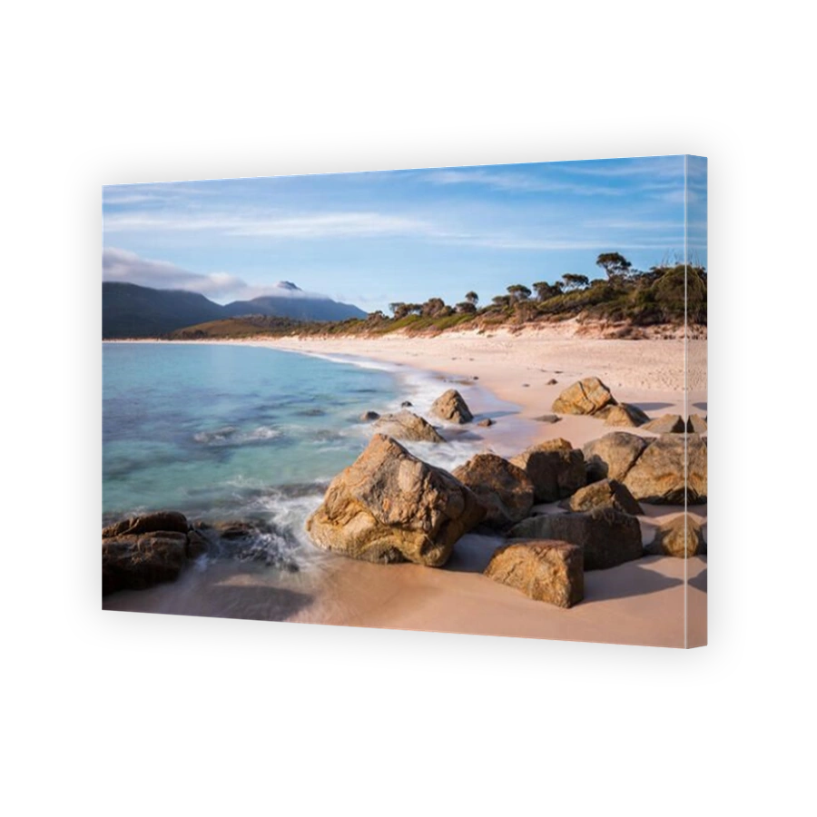 Sunny morning at the beach of the wineglass-bay, Tasmania Australia, smooth water