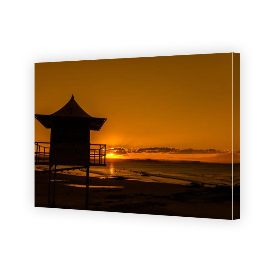 COOLANGATTA, AUS - MAY 01 2017, Snappers rock and Rainbow Bay beach with lifeguard tower, Gold Coast, Queensland, Australia