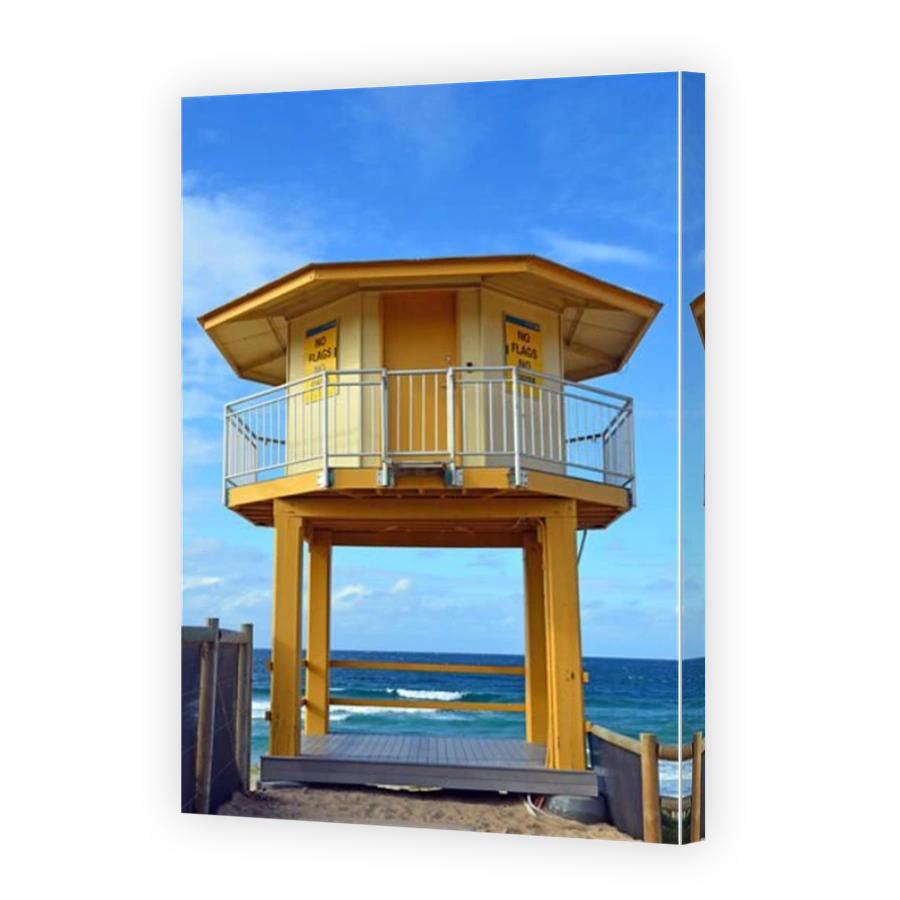 Yellow lifesavers hut on Wanda Beach, Cronulla, New South Wales, Australia.