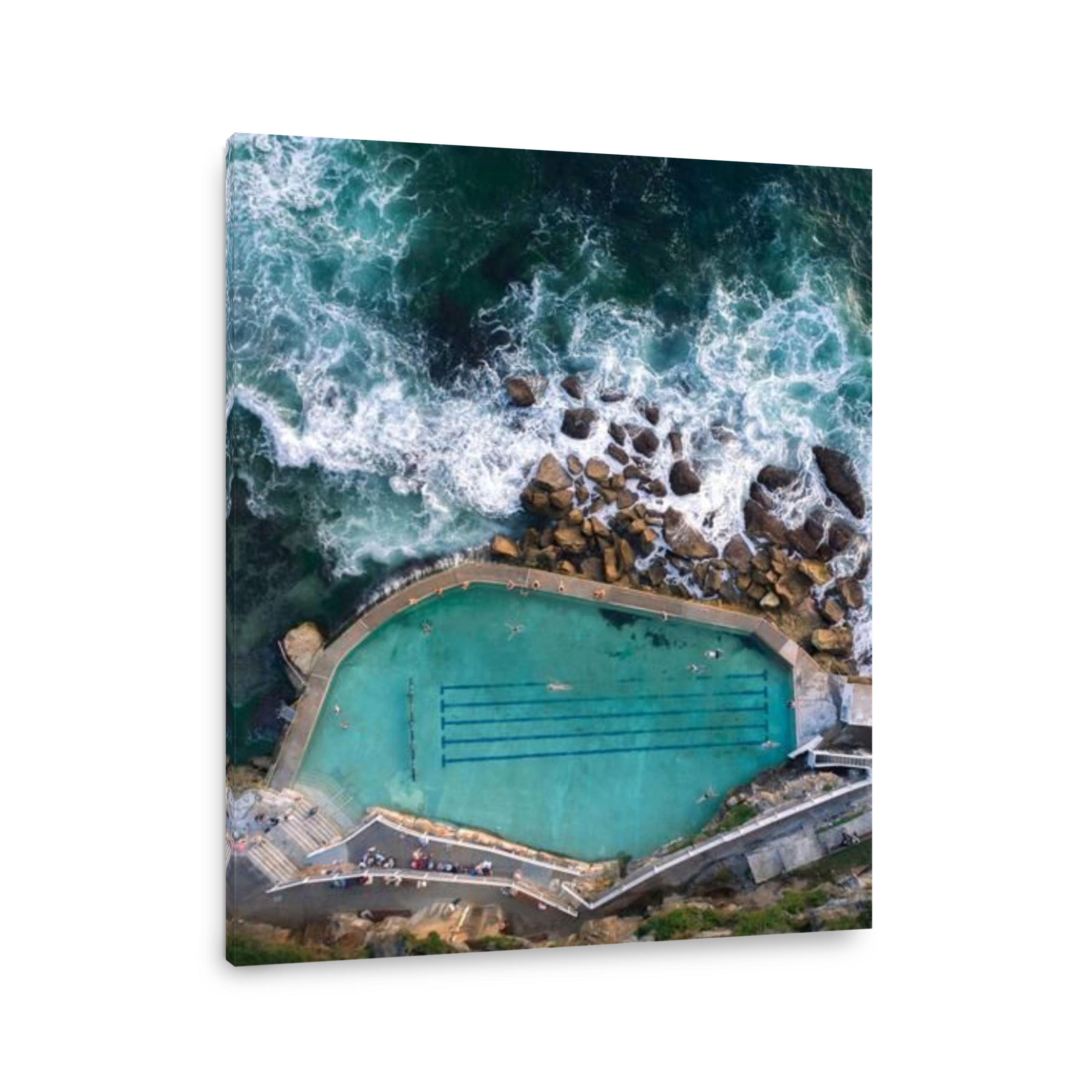 Aerial drone view of Bronte Ocean Pool in Sydney, New South Wales Australia