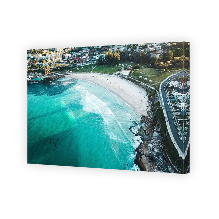 People on the beach at Bronte - Sydney Australia aerial drone white sand turquoise sea