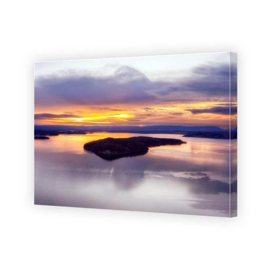 Dangar island on Lake Macquarie at sunrise in scenic aerial landcape Australian Pacific coast.