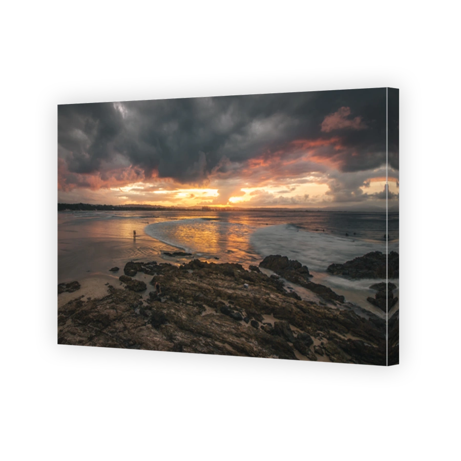The view of the Clarkes Beach in Byron Bay under the romantic sky in the sunset