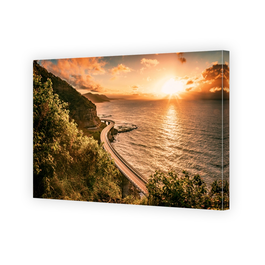 The high-angle view of the Sea Cliff Bridge between Sydney and Wollongong in the sunrise