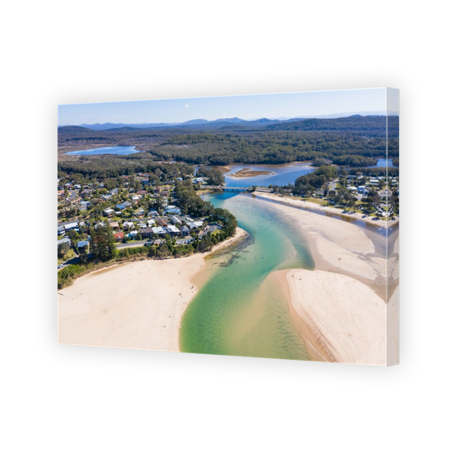 Lake Cathie Aerial view of creek and  beach - NSW Australia