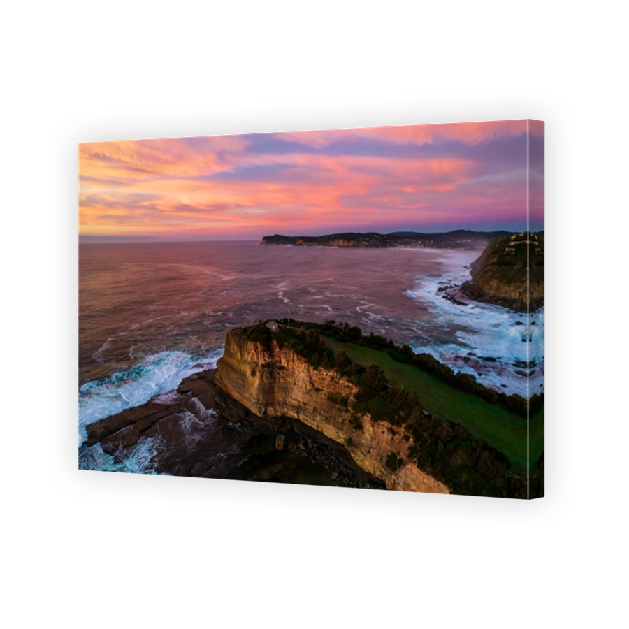 Aerial Sunrise Seascape at Rocky Inlet with colourful high cloud