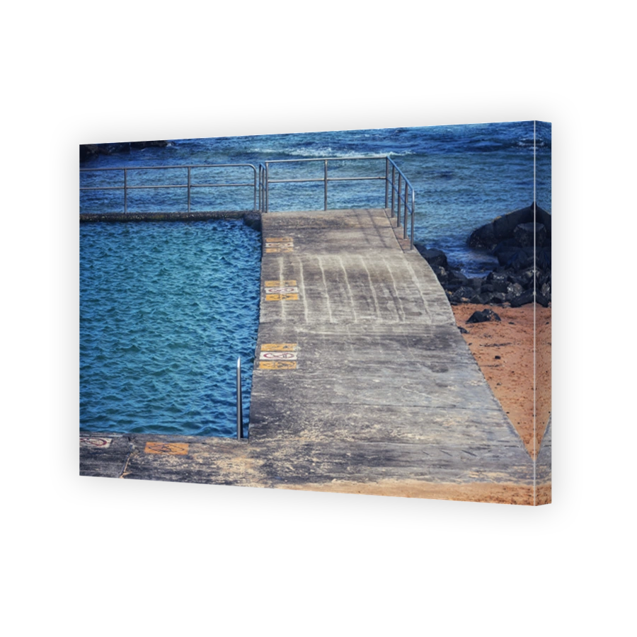 The water, steel and concrete’s colours and textures, ocean pool in Wollongong, NSW, Australia.