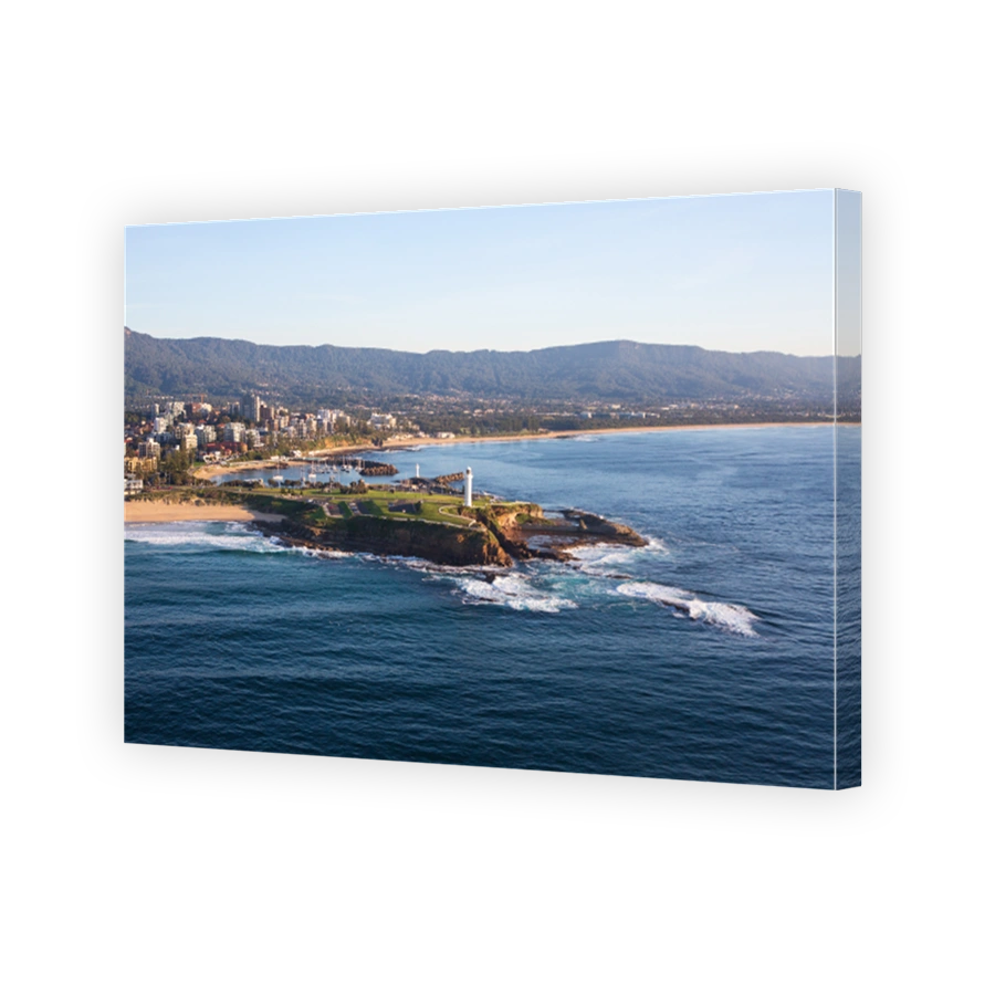 Wollongong's iconic Flagstaff Hill and harbour featuring its famous dual lighthouses.