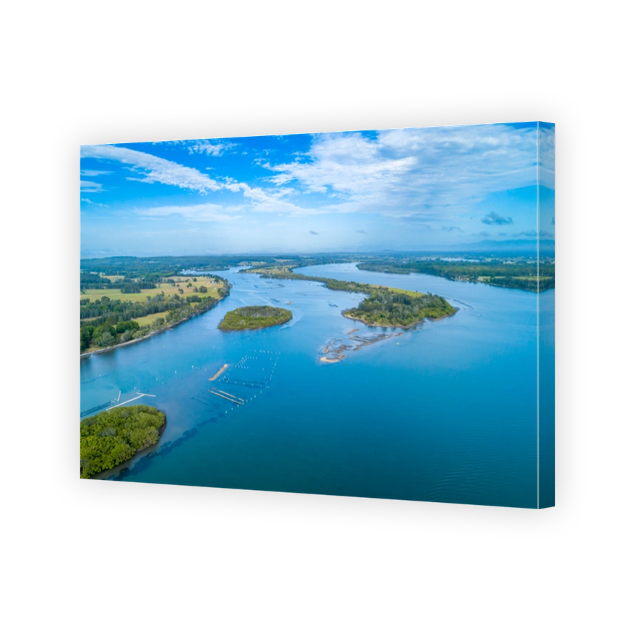 Aerial view of Pelican Bay near Harrington, New South Wales, Australia