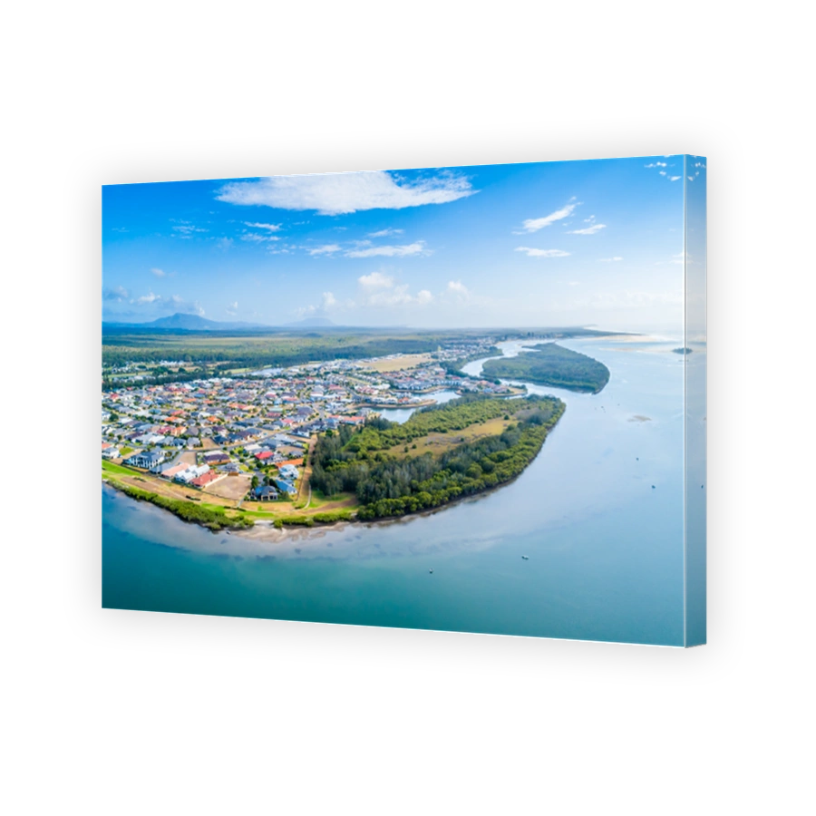 Aerial landscape of picturesque coastal village in New South Wales, Australia