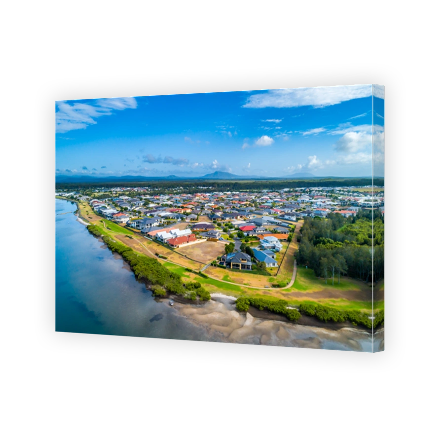 Nice houses on river bank in Harrington, New South Wales, Australia