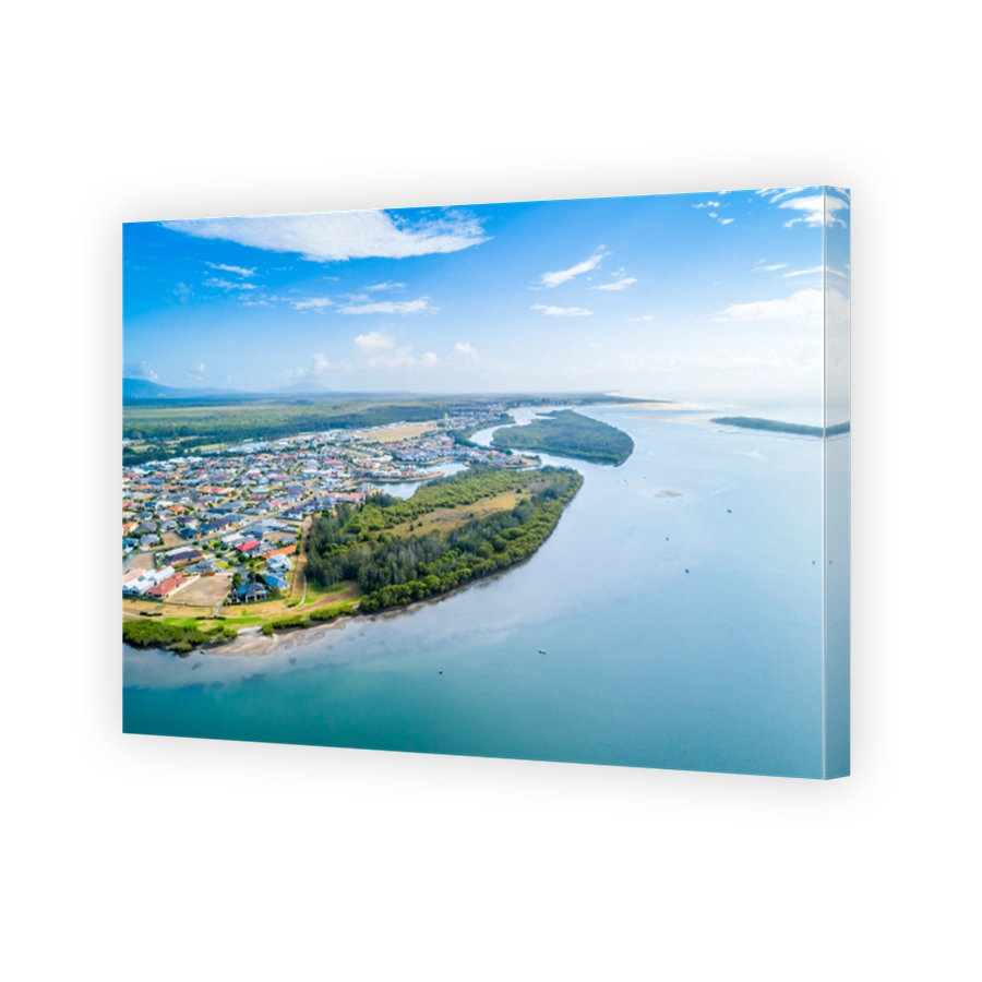 Aerial view of picturesque coastal village in New South Wales, Australia