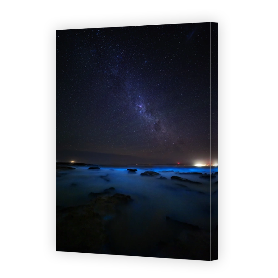 Ocean glowing brilliant blue with biioluminescent algae
