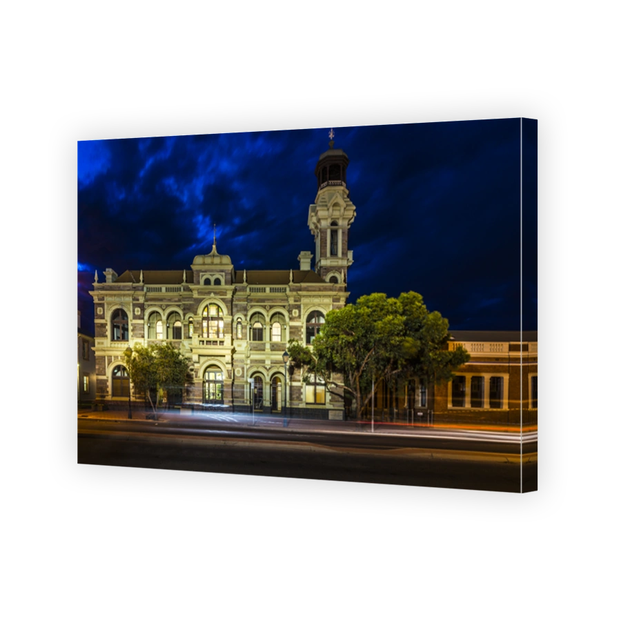Broken Hill Town Hall, Historic Facade. Evening Illlumination.