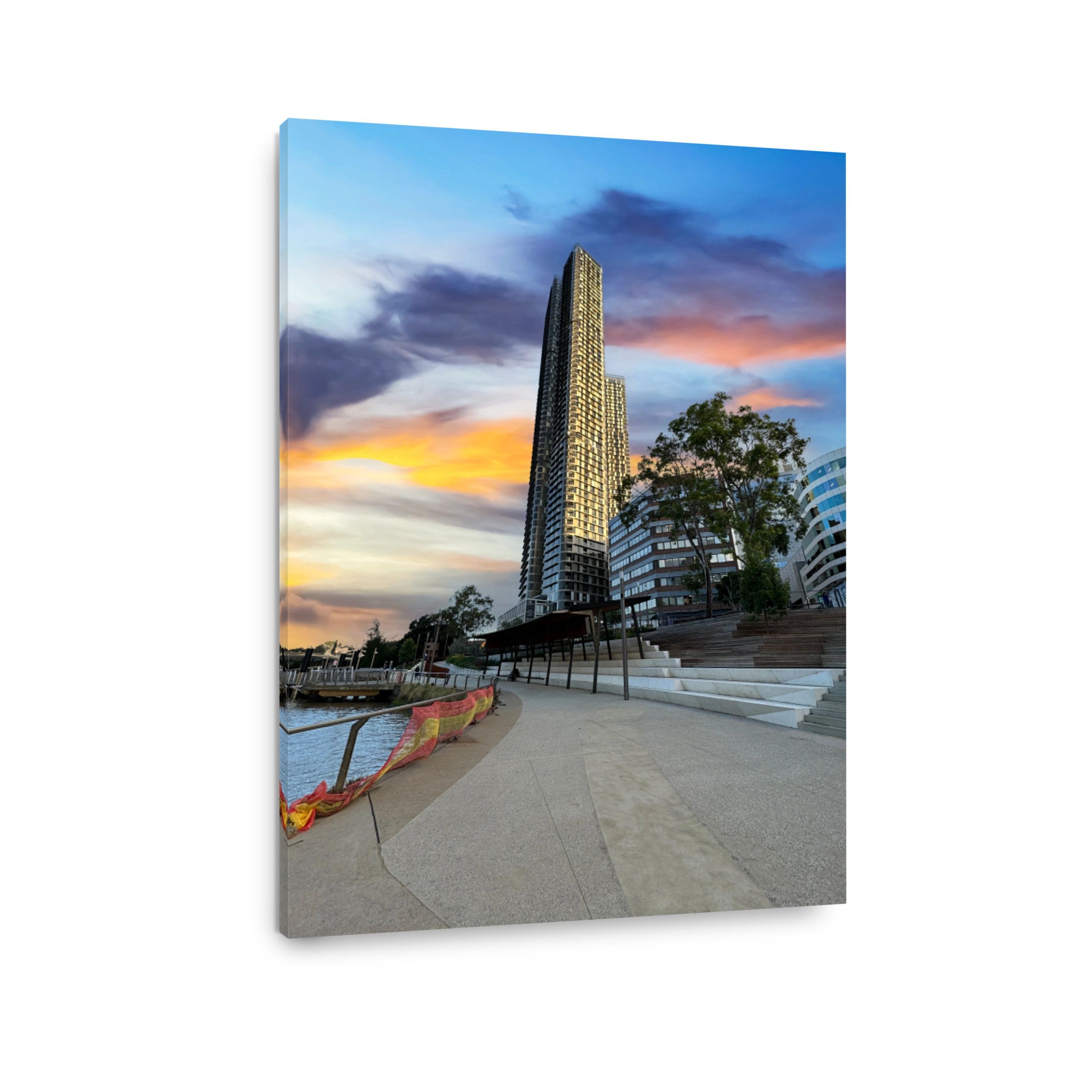High rise residential appartments on Parramatta River at Sunset with colourful skies Sydney NSW Australia