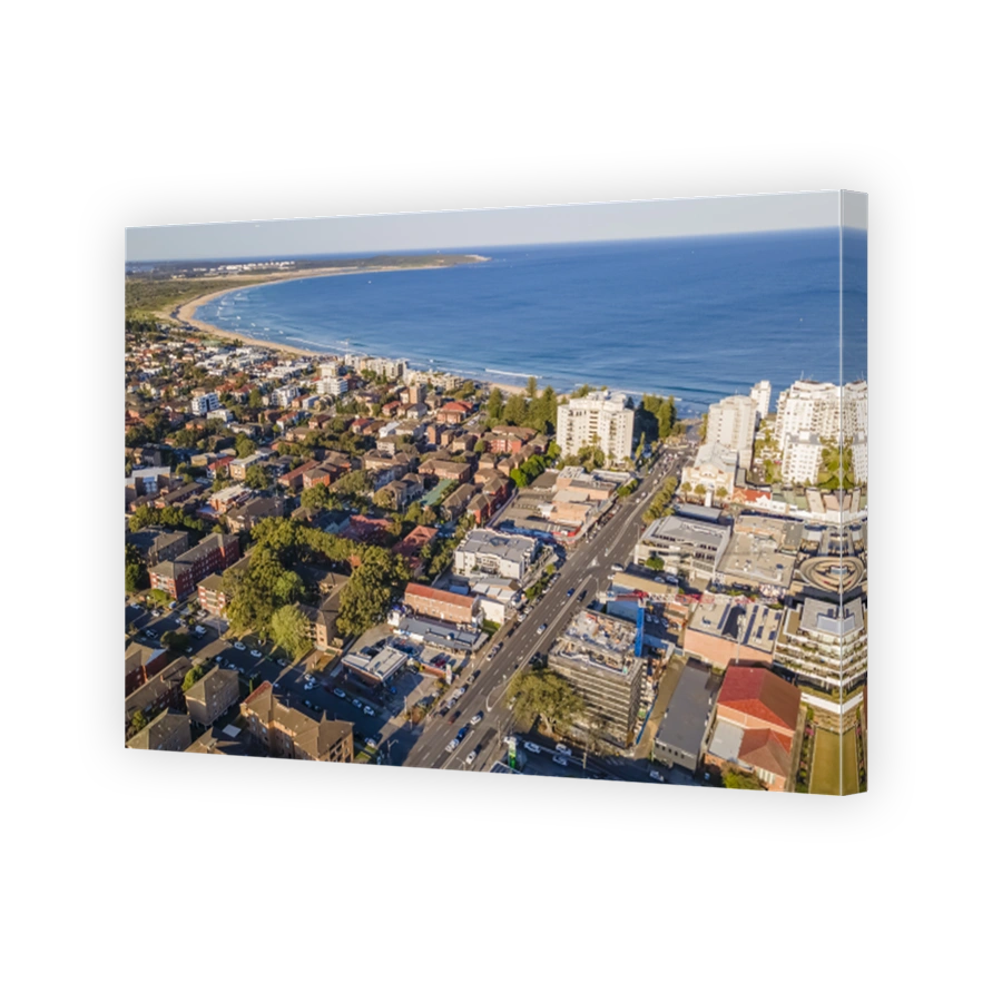 Aerial drone view above Cronulla in the Sutherland Shire, South Sydney, NSW looking in the east direction on a sunny afternoon