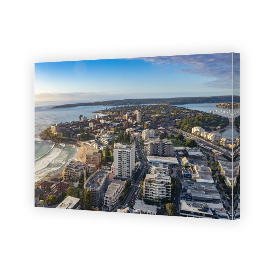 Panoramic aerial drone view above Cronulla in the Sutherland Shire, South Sydney
