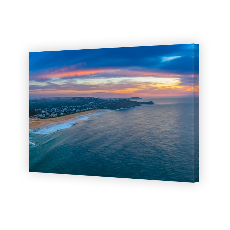 Aerial Sunrise Seascape Shrouded in Fog and High Clouds