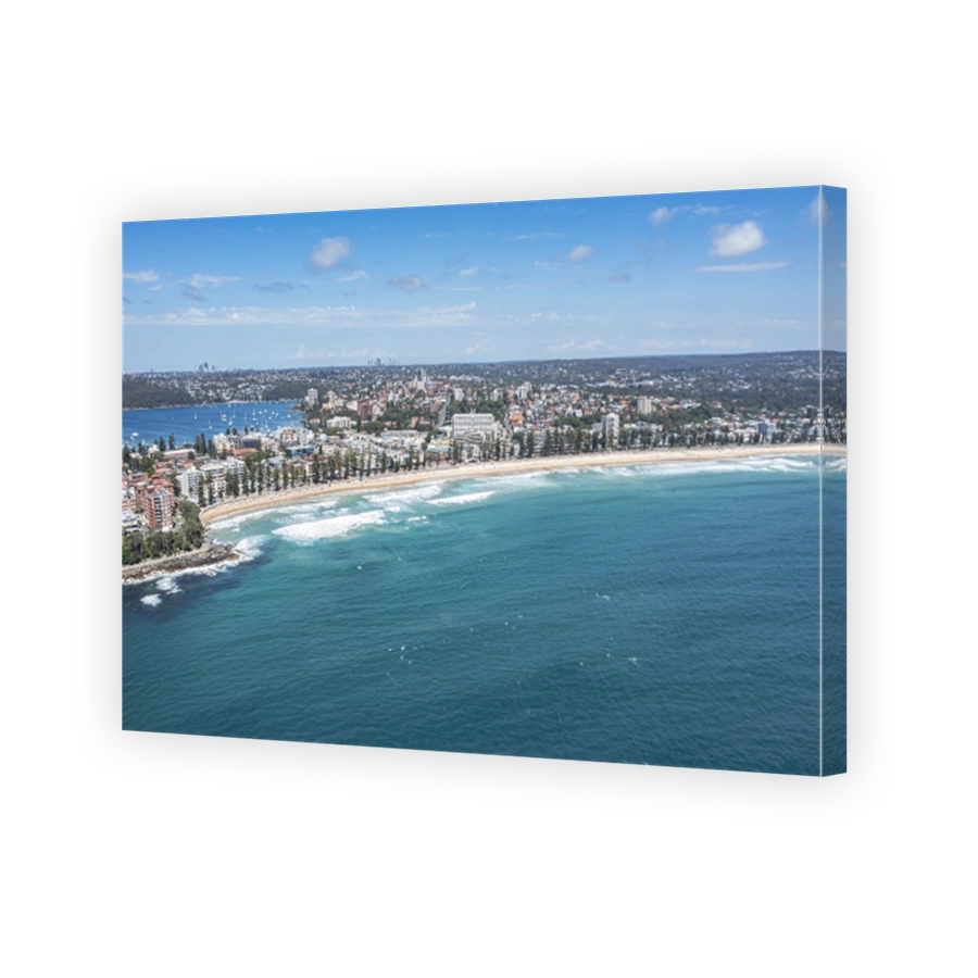 Aerial view of iconic Manly Beach on the Northern Beaches of Sydney, Australia