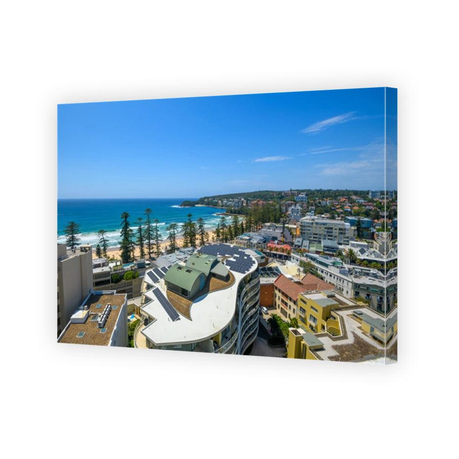 Aerial View of Manly Beach and Coastal Suburb on a Sunny Day, Sydney