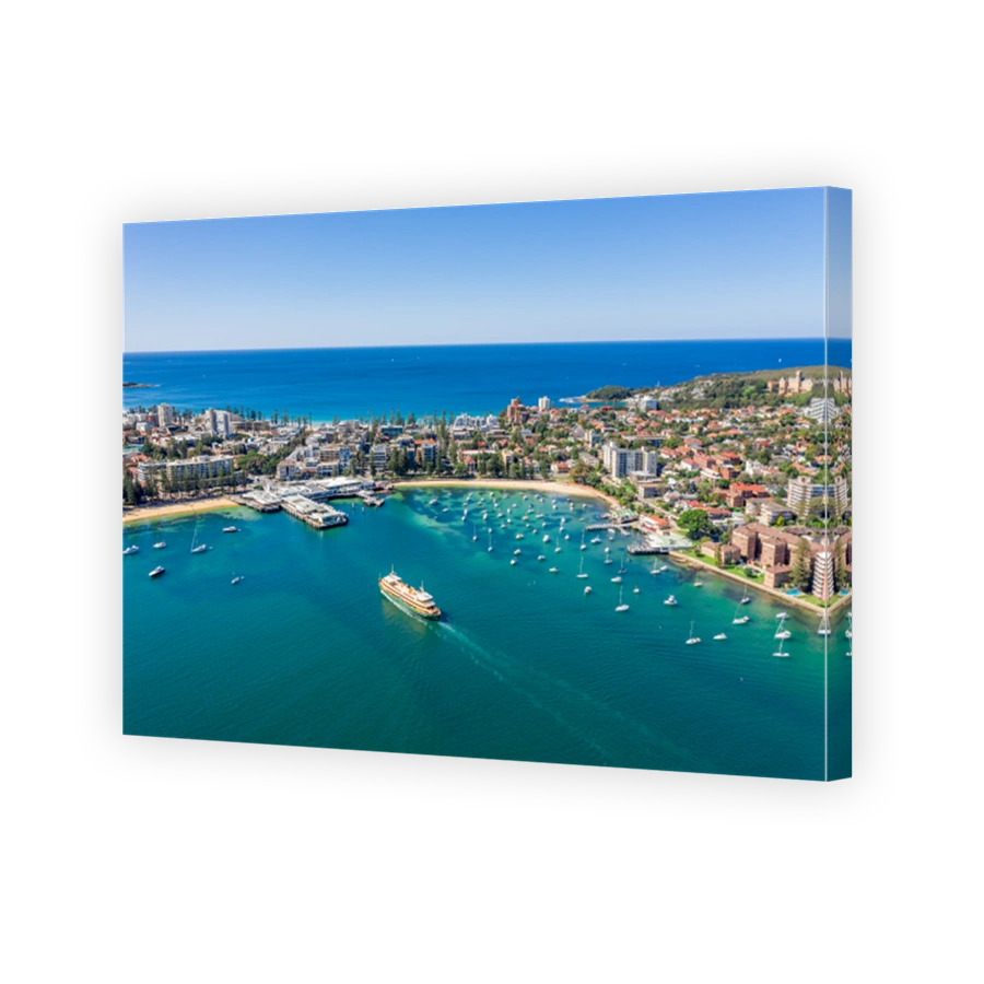 Aerial view on famous Manly Wharf and Manly, Sydney, Australia.