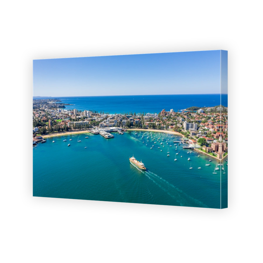 Aerial view on famous Manly Wharf and Manly, Sydney, Australia.