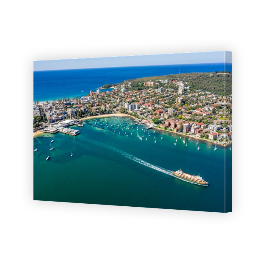 Aerial view on famous Manly Wharf and Manly, Sydney, Australia.