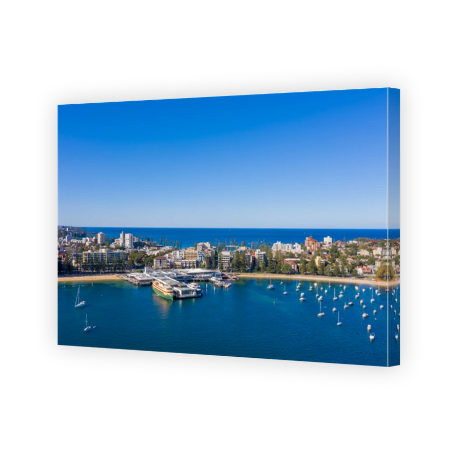 Manly Wharf, ferry docked, aerial view in Sydney