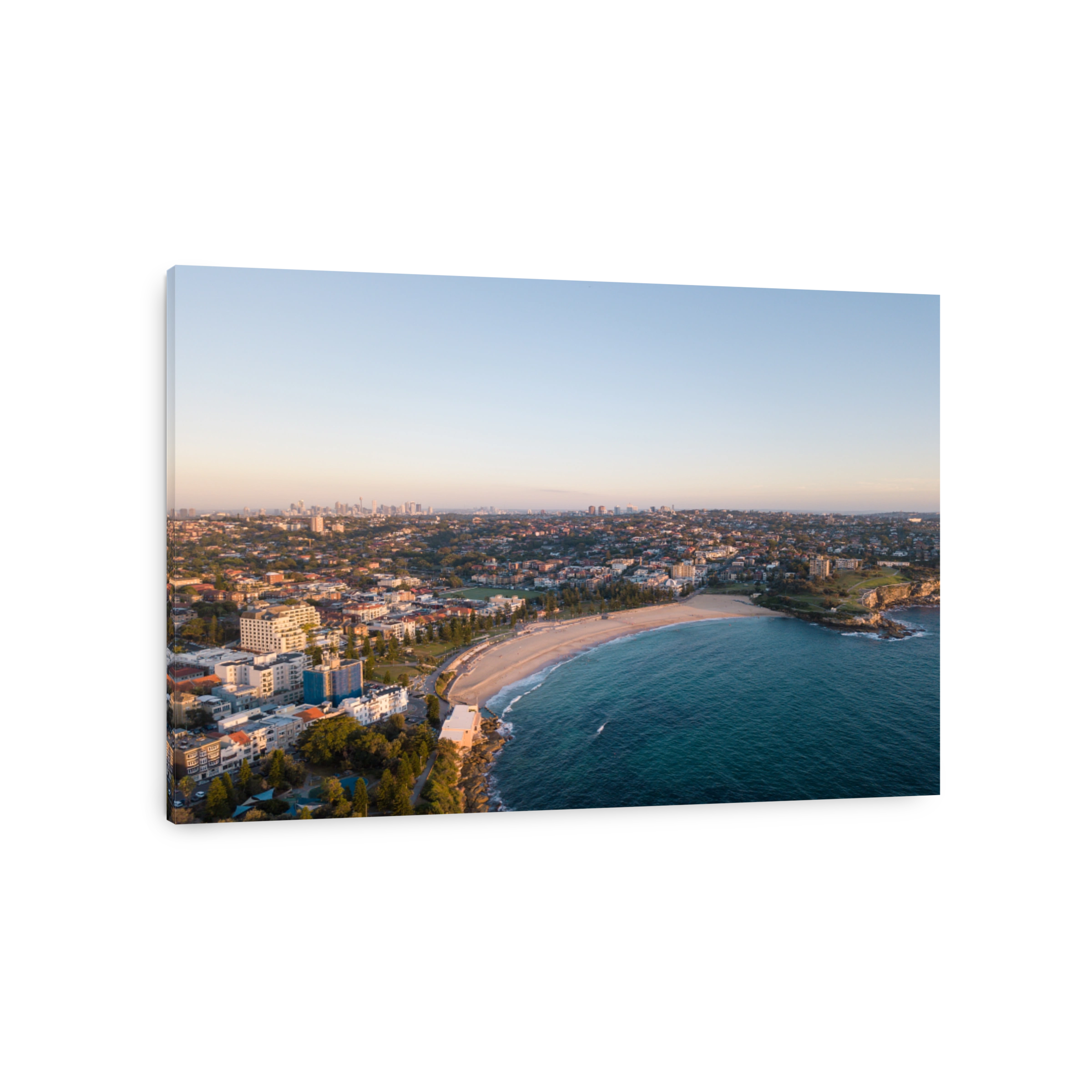 Coogee Beach Aerial View with Sydney Skyline