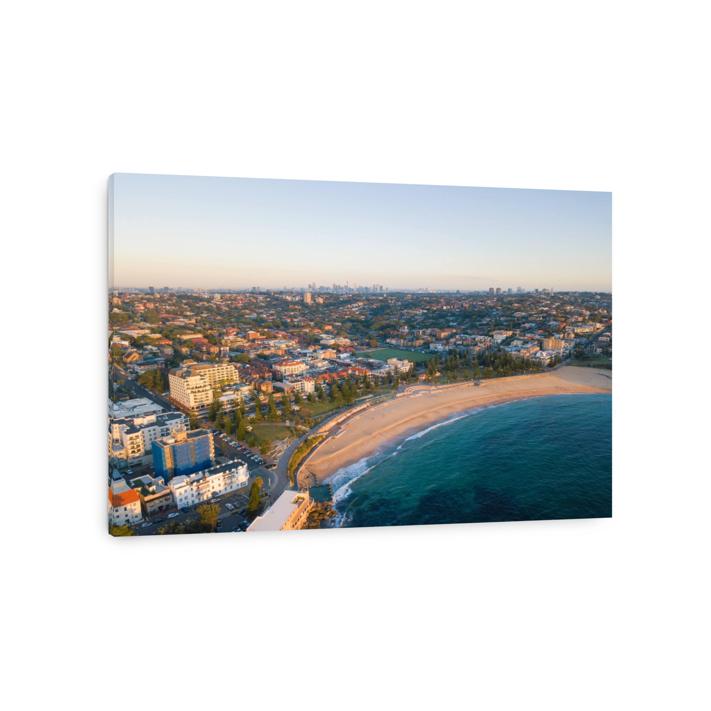 Coogee Beach and Sydney Skyline Aerial View