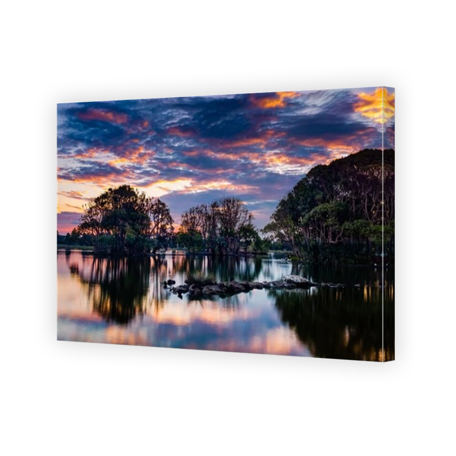 Beautiful Sunset Scape in Centennial Park with Ducks and Swans