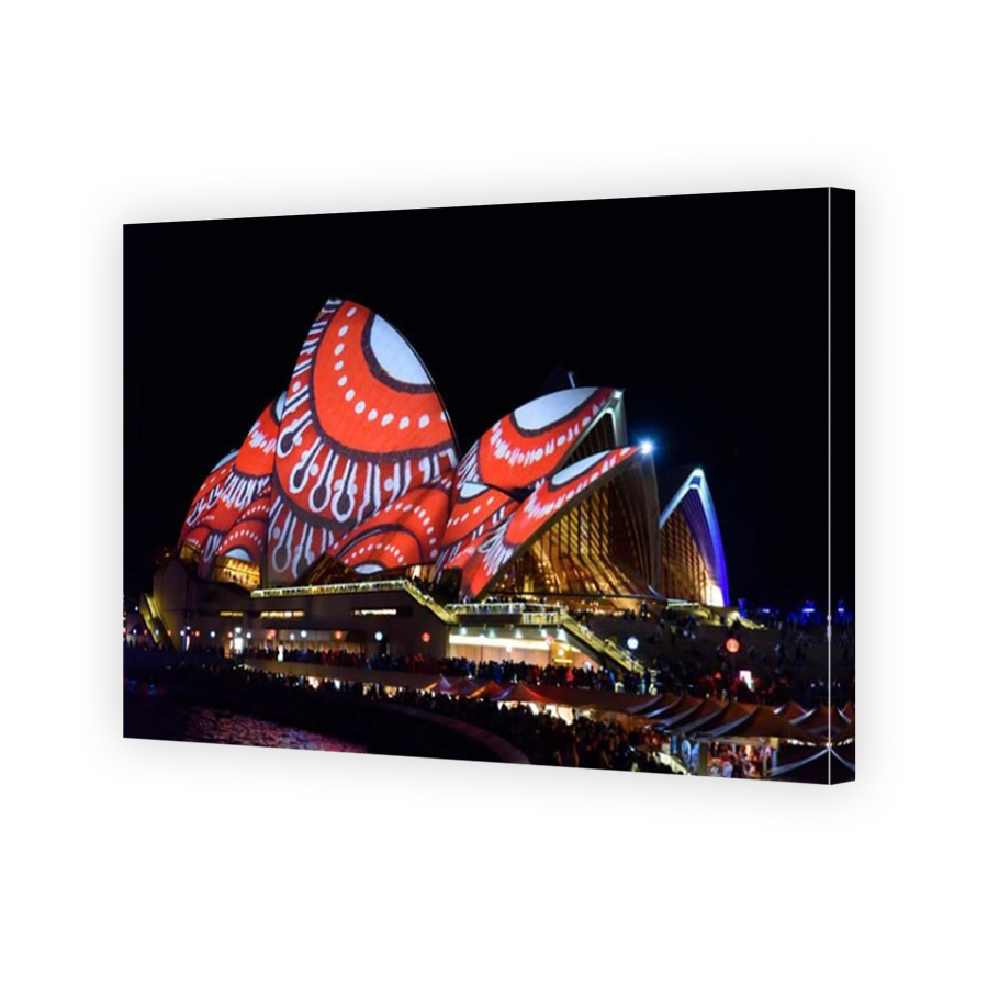Light projection of colorful patterns on Sydney Opera House in Vivid Sydney Festival, New South Wales, Australia