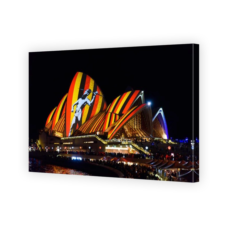 Light projection of colorful patterns on Sydney Opera House in Vivid Sydney Festival, New South Wales, Australia