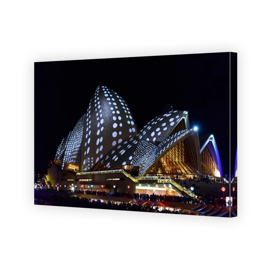 Light projection of colorful patterns on Sydney Opera House in Vivid Sydney Festival, New South Wales, Australia
