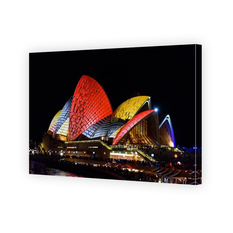 Light projection of colorful patterns on Sydney Opera House in Vivid Sydney Festival, New South Wales, Australia