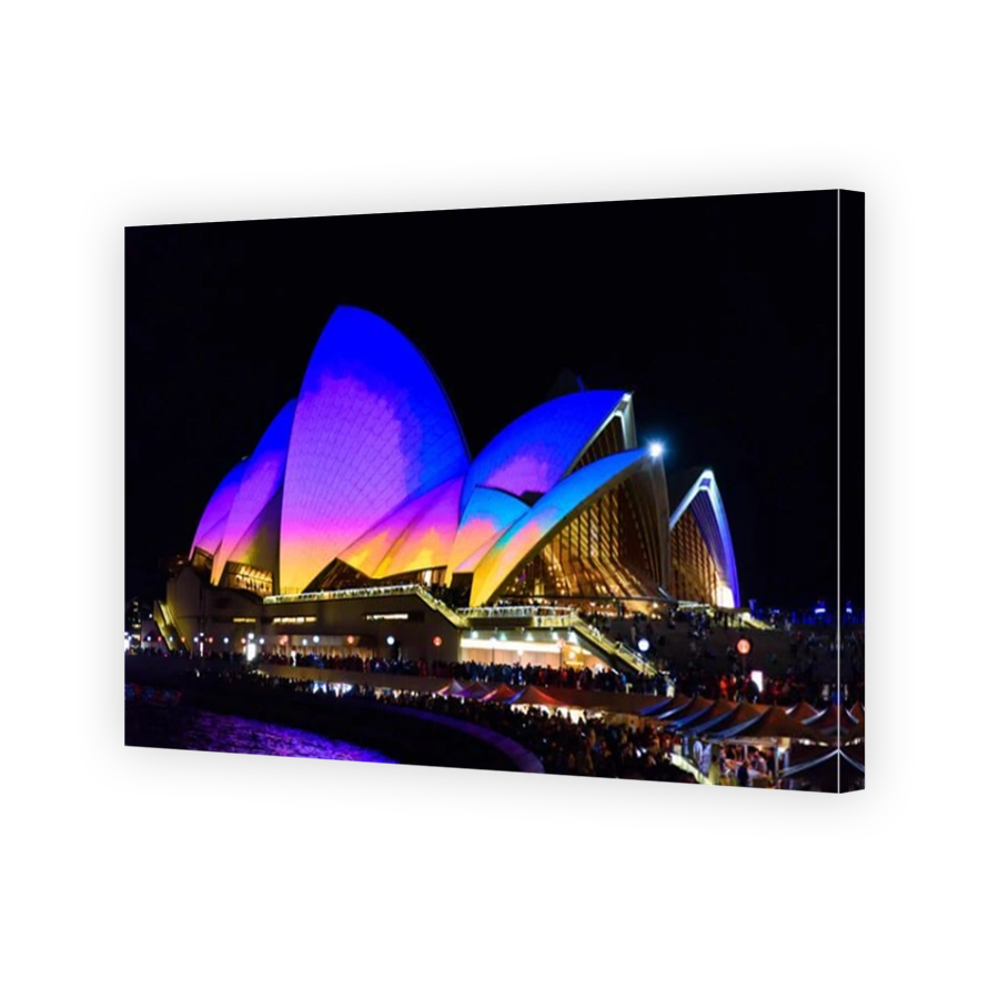 Light projection of colorful patterns on Sydney Opera House in Vivid Sydney Festival, New South Wales, Australia