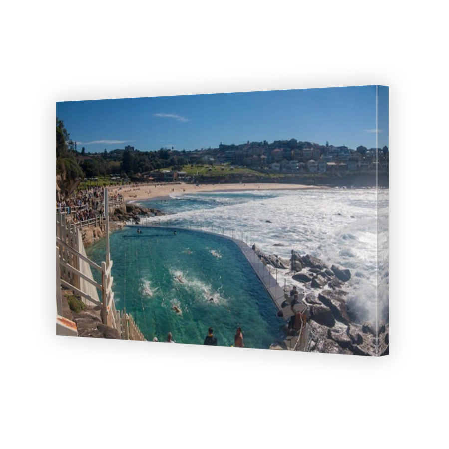 Bronte Ocean Baths swimming pool with beach in background Sydney New South Wales NSW Australia