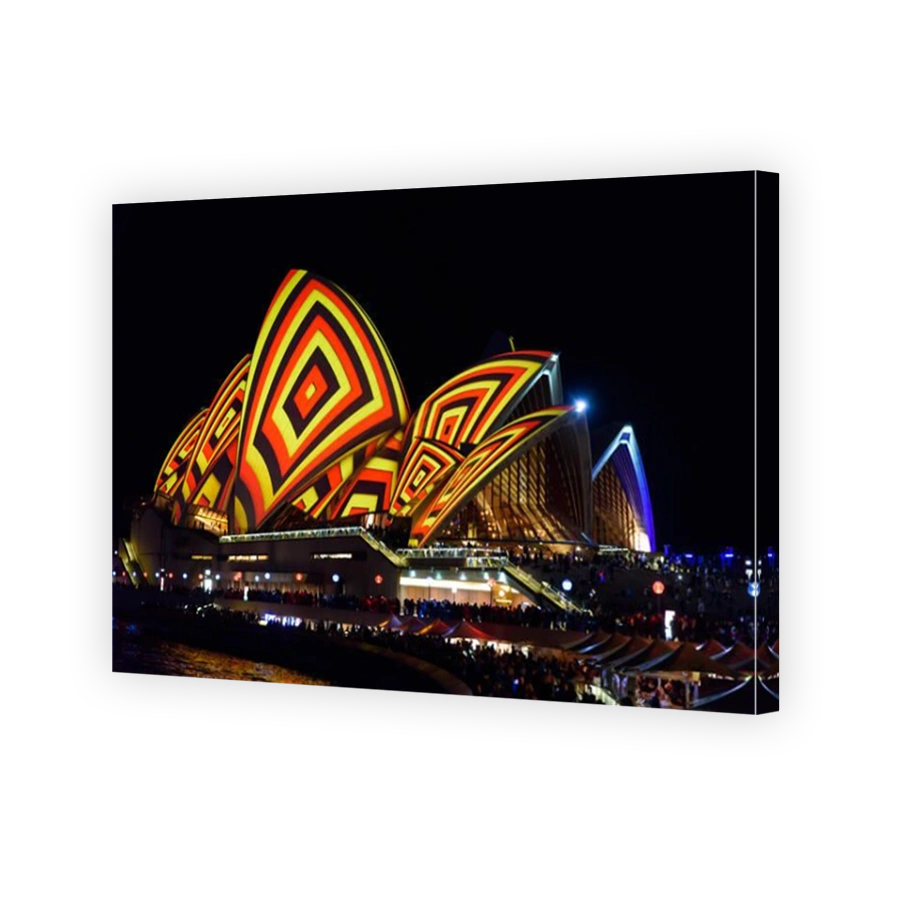 Light projection of colorful patterns on Sydney Opera House in Vivid Sydney Festival, New South Wales, Australia