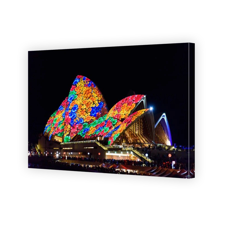 Light projection of colorful patterns on Sydney Opera House in Vivid Sydney Festival, New South Wales, Australia