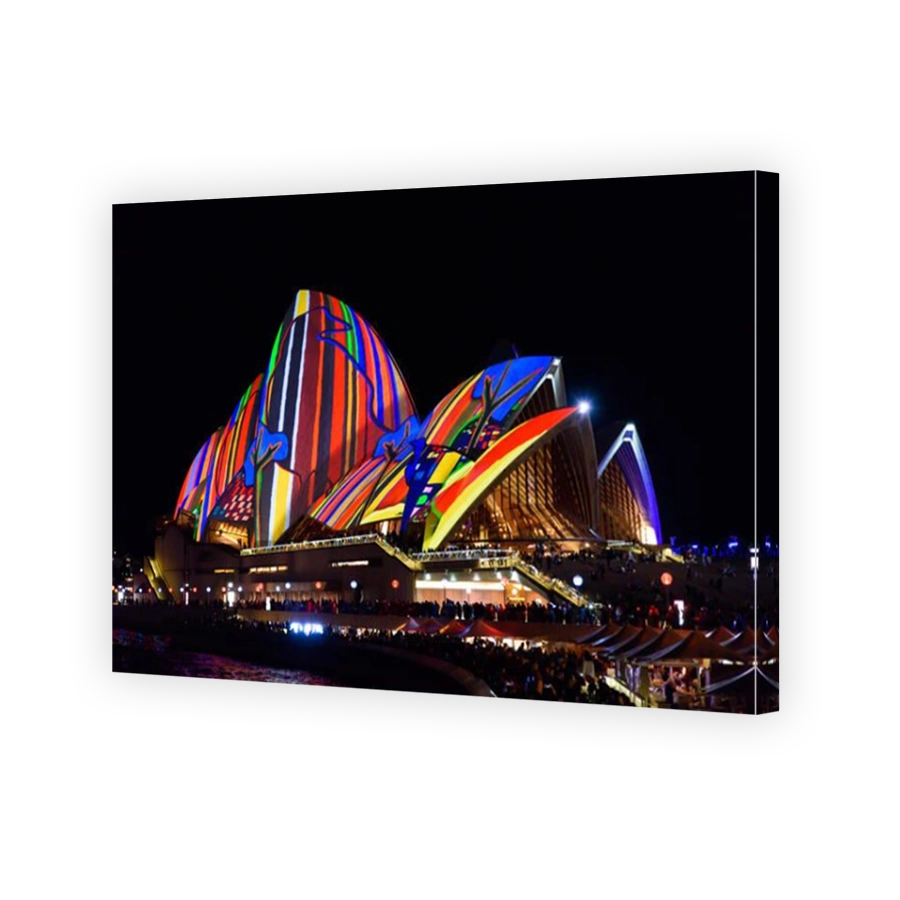 Light projection of colorful patterns on Sydney Opera House in Vivid Sydney Festival, New South Wales, Australia