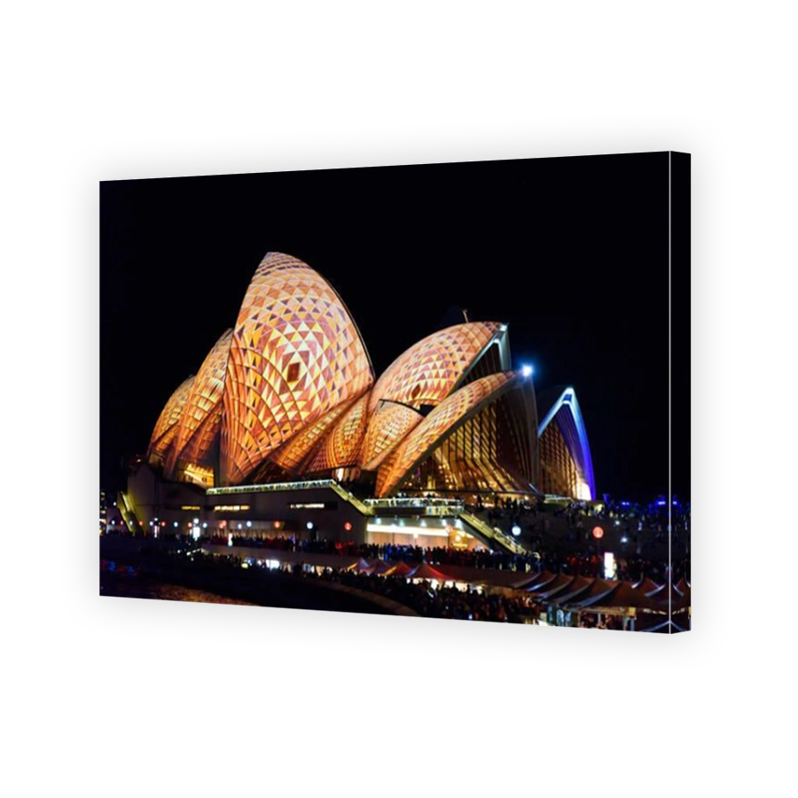 Light projection of colorful patterns on Sydney Opera House in Vivid Sydney Festival, New South Wales, Australia