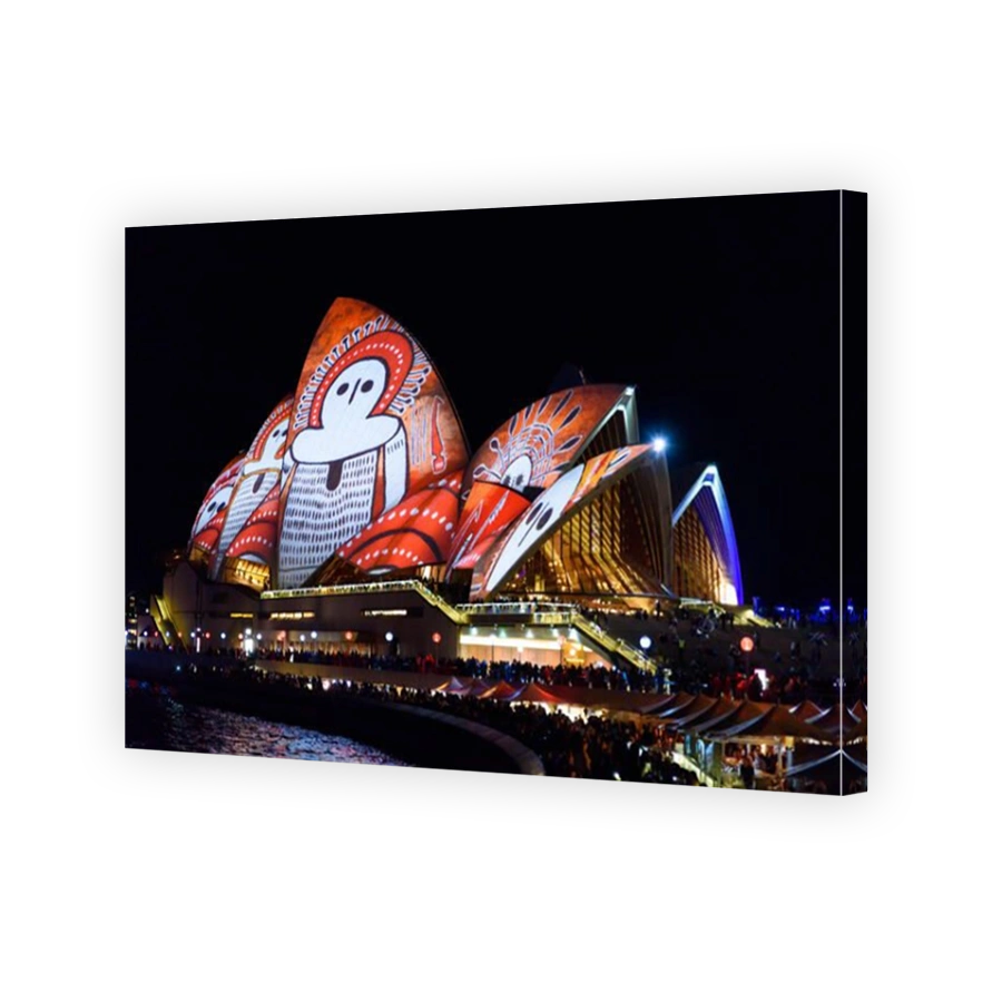 Light projection of colorful patterns on Sydney Opera House in Vivid Sydney Festival, New South Wales, Australia