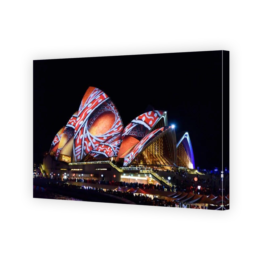 Light projection of colorful patterns on Sydney Opera House in Vivid Sydney Festival, New South Wales, Australia