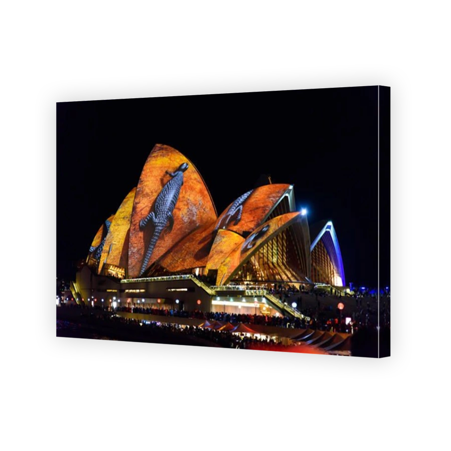 Light projection of colorful patterns on Sydney Opera House in Vivid Sydney Festival, New South Wales, Australia