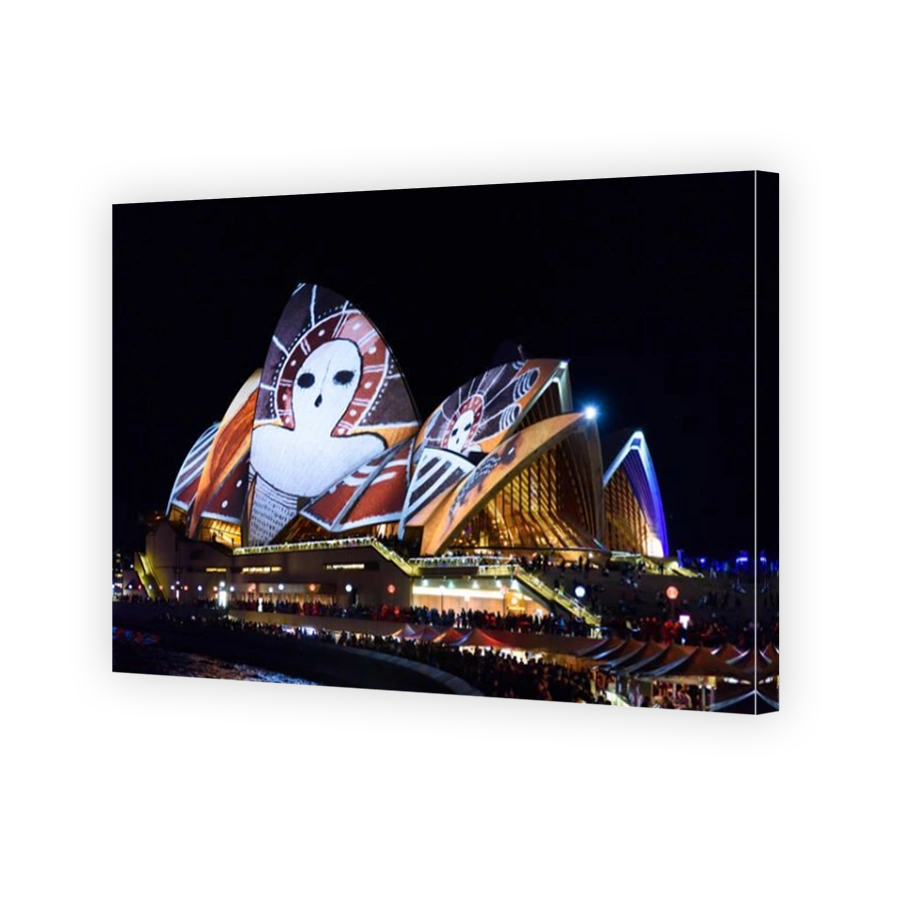 Light projection of colorful patterns on Sydney Opera House in Vivid Sydney Festival, New South Wales, Australia