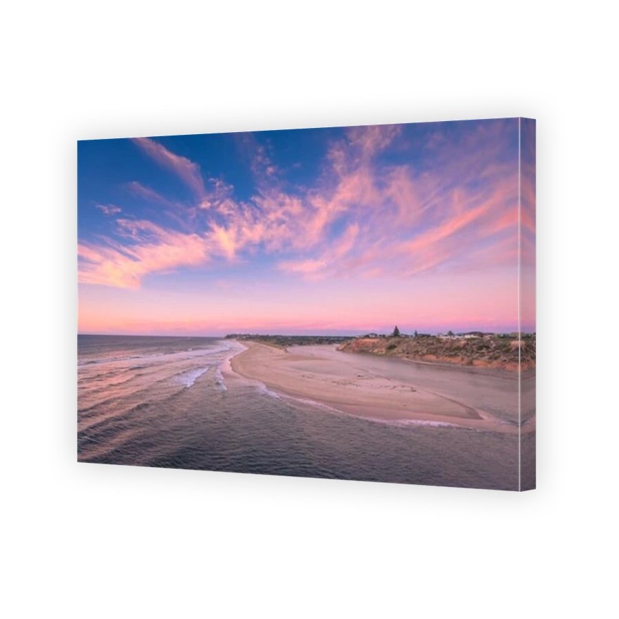 Southport Beach view from the lookout towards the Onkaparinga River mouth at sunset, South Australia