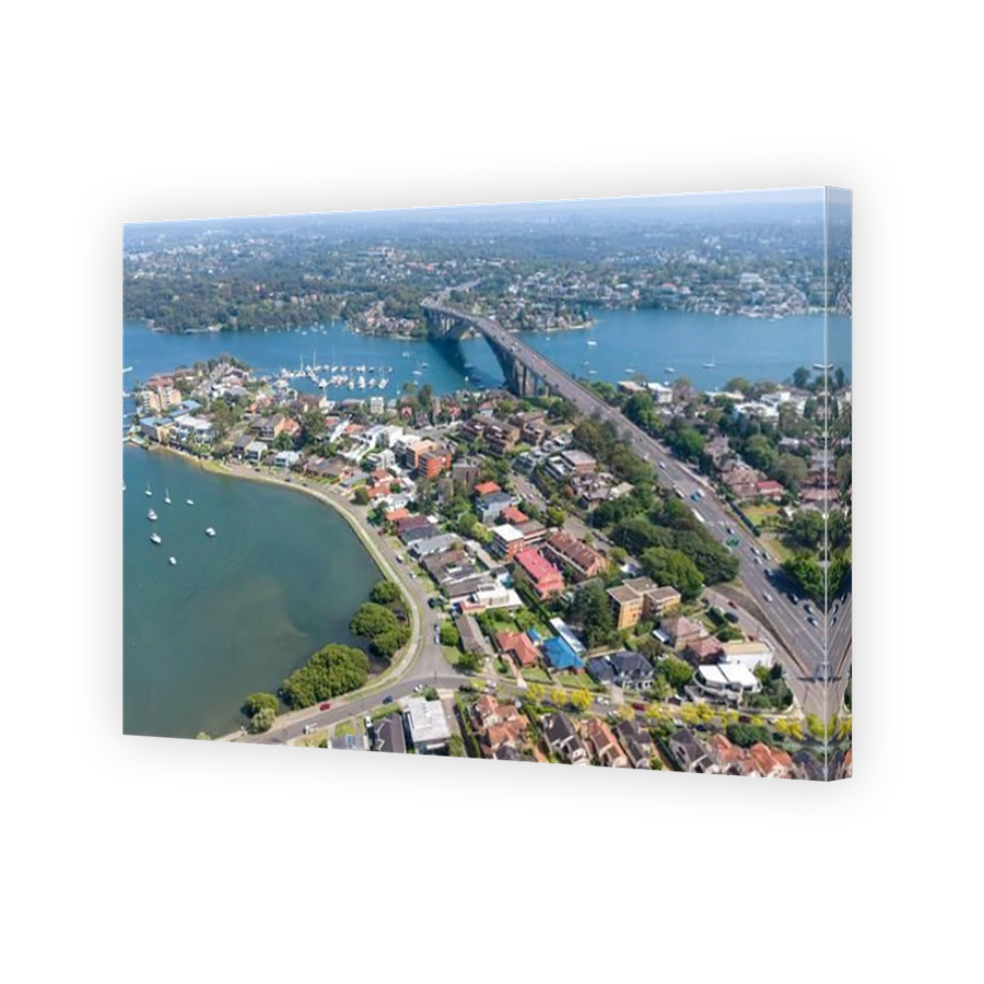 The Sydney suburb of Drummoyne , the Gladesville bridge and Parramatta river.